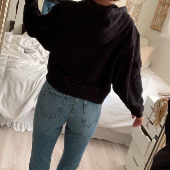 Cropped Black Hoodie w/ Arm Pocket - Picture 2 of 7